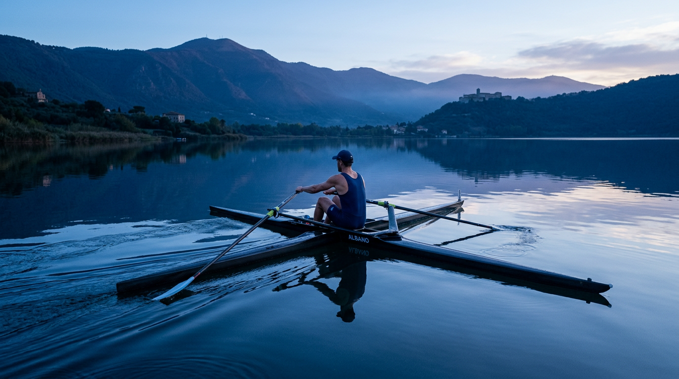 Vogatore sul Lago Albano al primo mattino