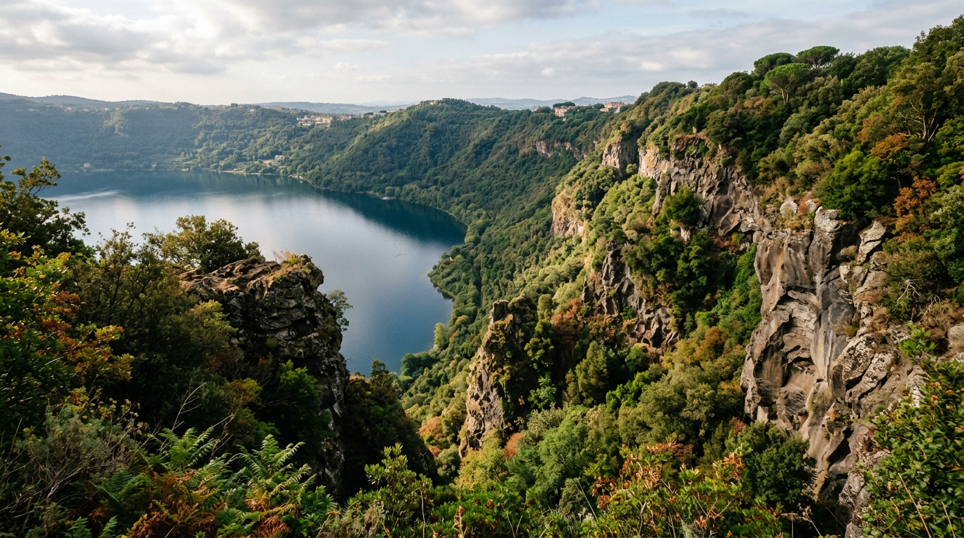 Volcanic rock formation of Lake Albano crater