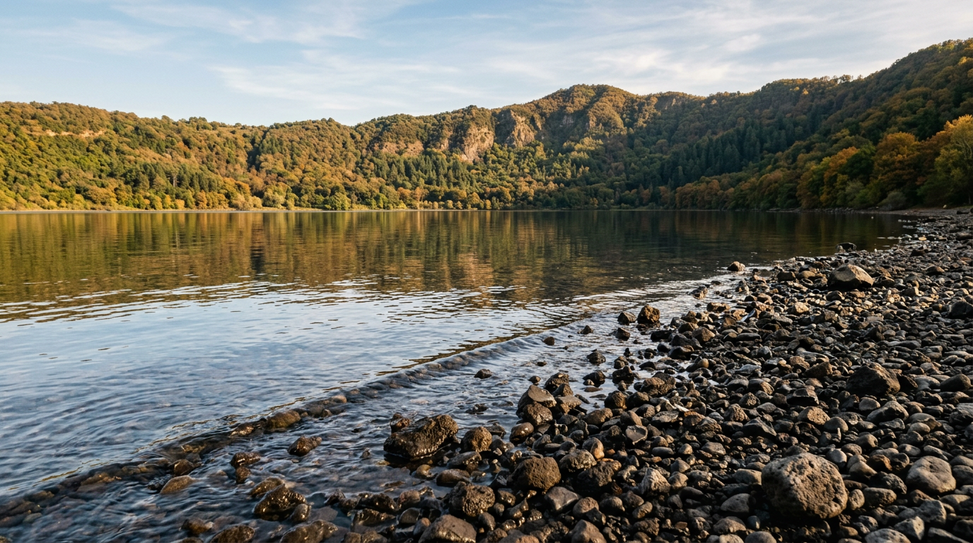 Riva rocciosa del Lago Albano con acque cristalline