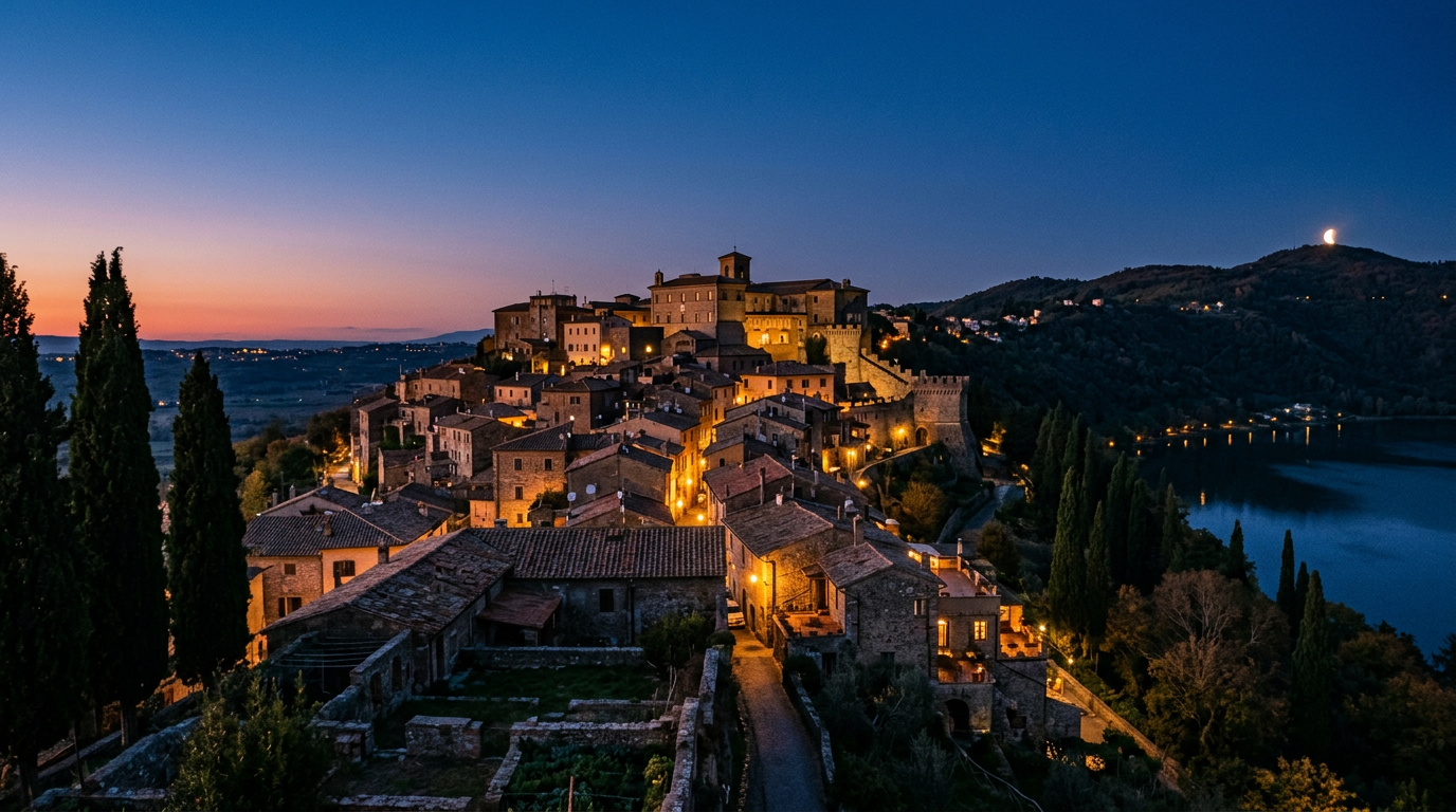 Il borgo di Castel Gandolfo al tramonto