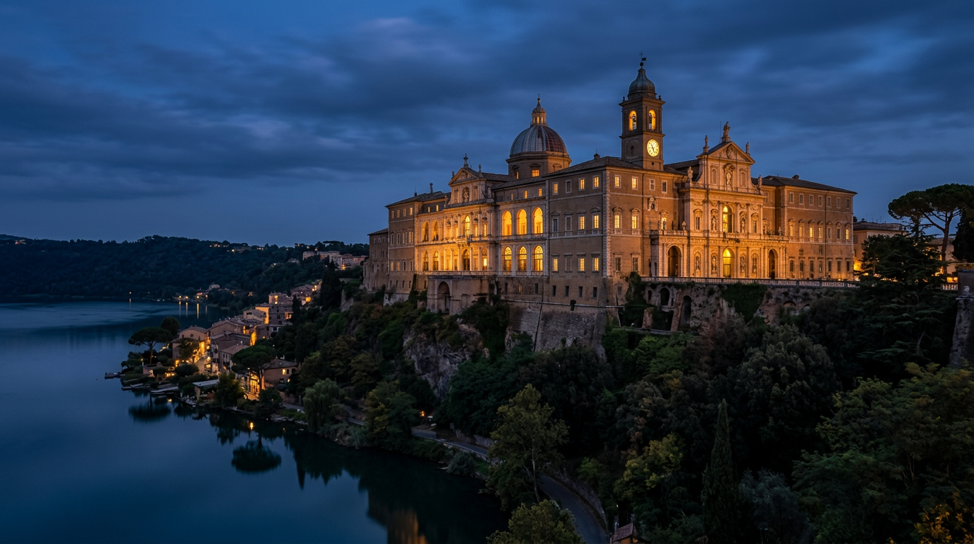 Palazzo Apostolico di Castel Gandolfo al crepuscolo