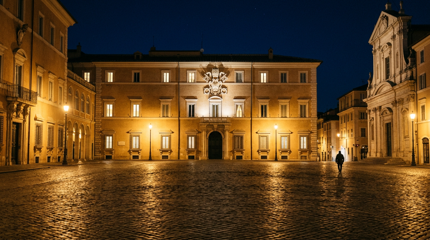 The Apostolic Palace lit up at night