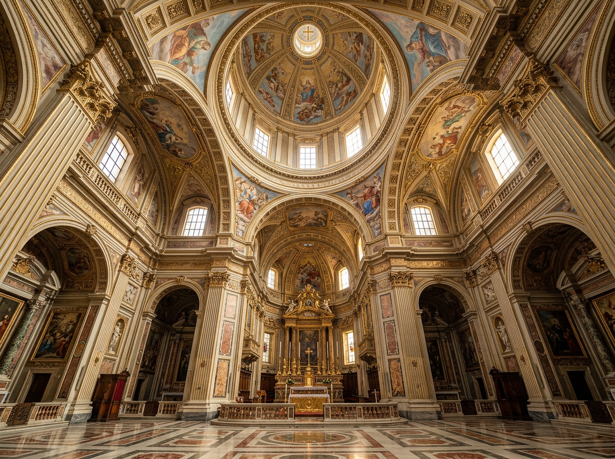 Interno barocco della chiesa di San Tommaso da Villanova progettata da Bernini